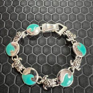 Turtle Wave Bracelet Aqua Made of Sterling Silver